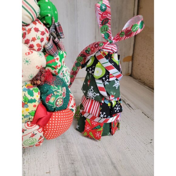 Tree Patchwork vintage fabric Xmas figure set decor - Picture 2 of 8
